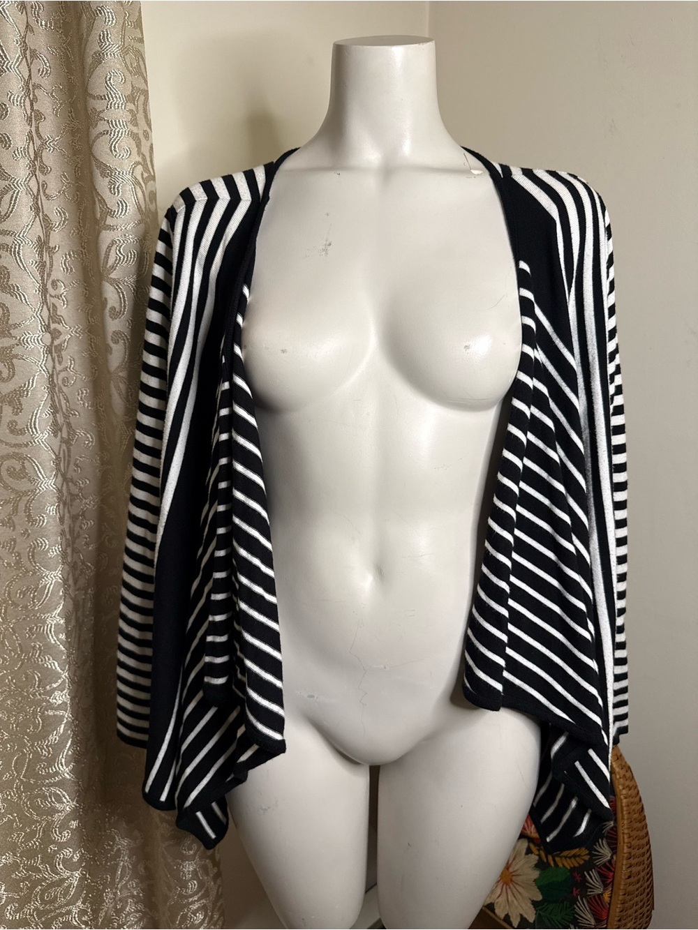 Alfani Black & White Striped Open-Front Cardigan